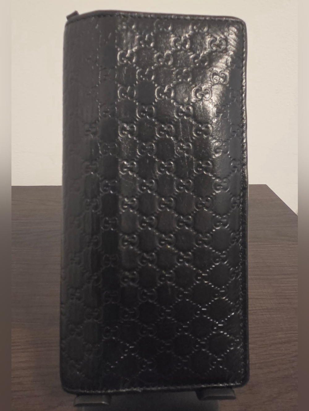 Gucci Guccissima Leather Bifold Wallet Black Zip Organizer Long Wallet